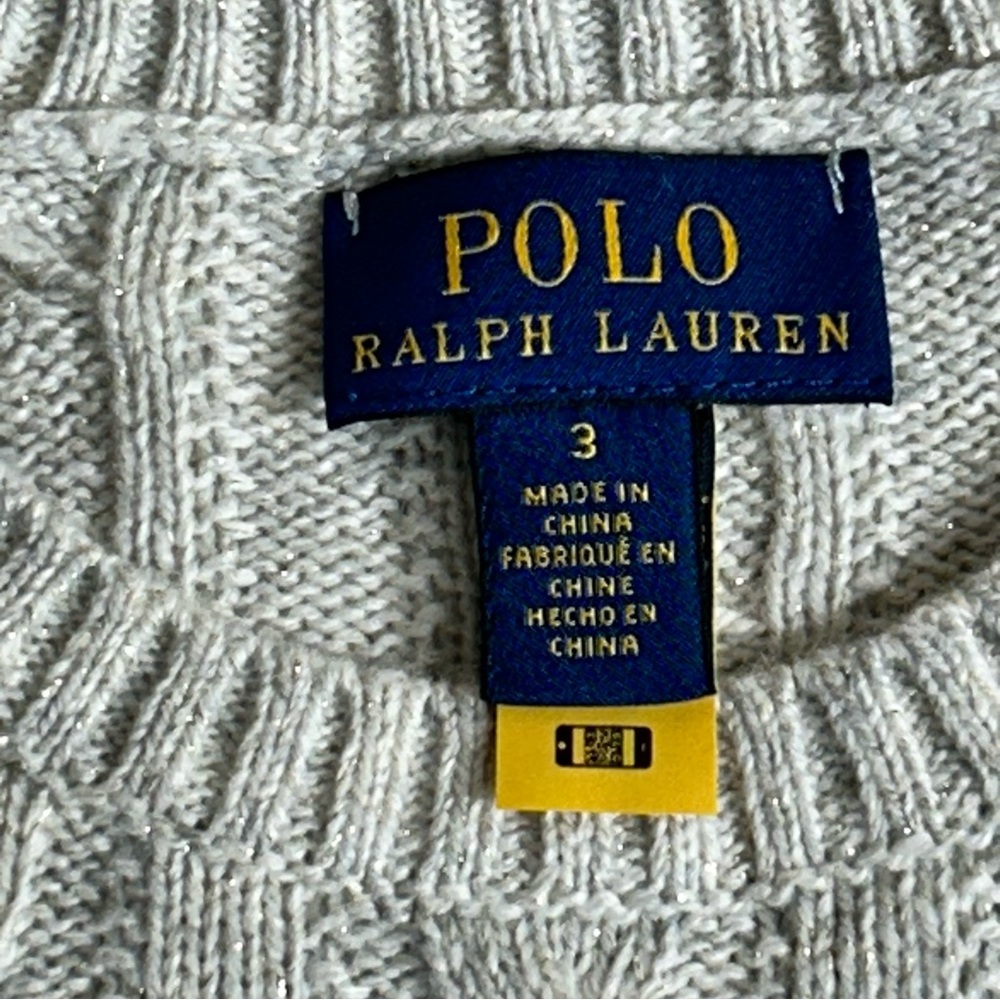 Polo by Ralph Lauren Gray Cable Knit Sweater with Gold Shimmer Girls Size 3 - Picture 2 of 7
